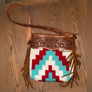 Bohemian Leather and Woven Fringe Bag